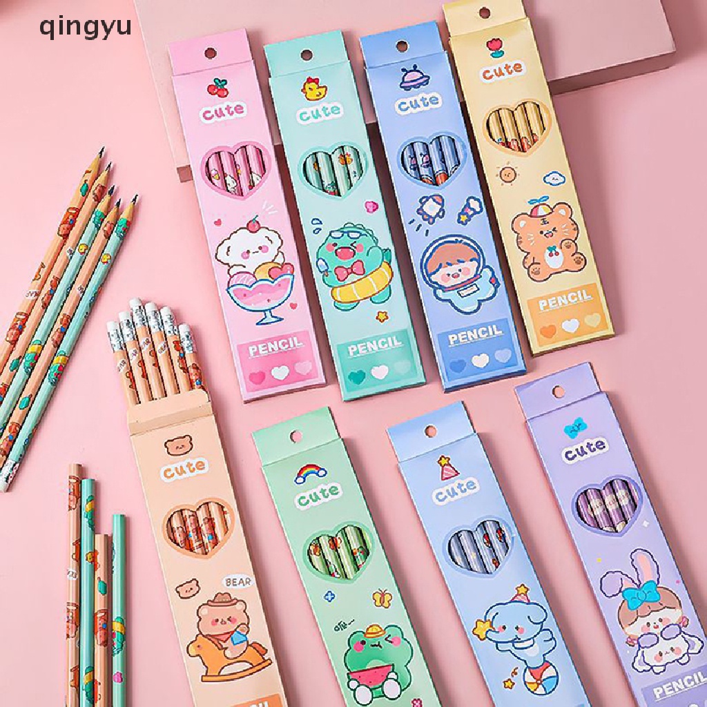 Bộ 6 Bút Chì Vẽ Hình Động Vật Hoạt Hình HB Kèm Gôm Tẩy Dành Cho Học Sinh