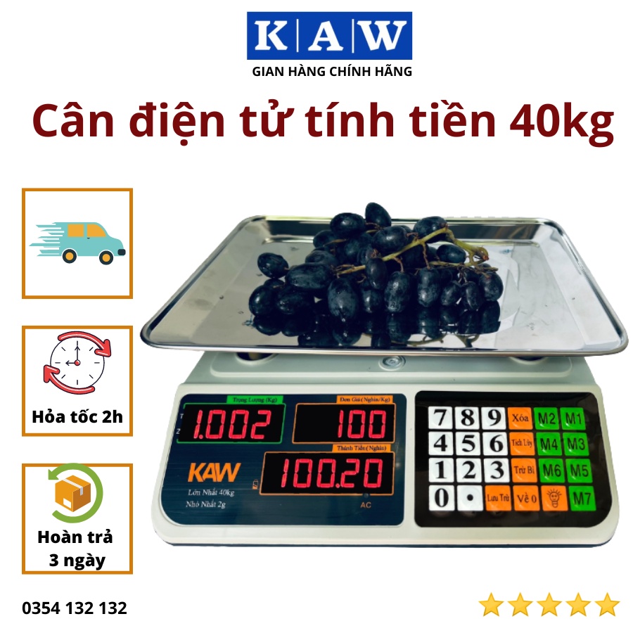 Cân tính tiền điện tử 40kg 2 mặt chính xác tiện lợi dễ sử dụng, bảo hành 12 tháng