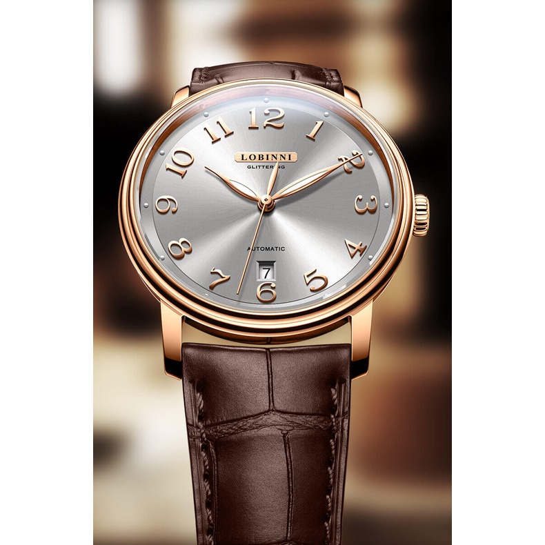 Đồng hồ nam chính hãng LOBINNI L9601-1,Kính sapphire ,chống xước,chống nước,dây da xịn,Đồng hồ Automatic,Bảo hành 24th