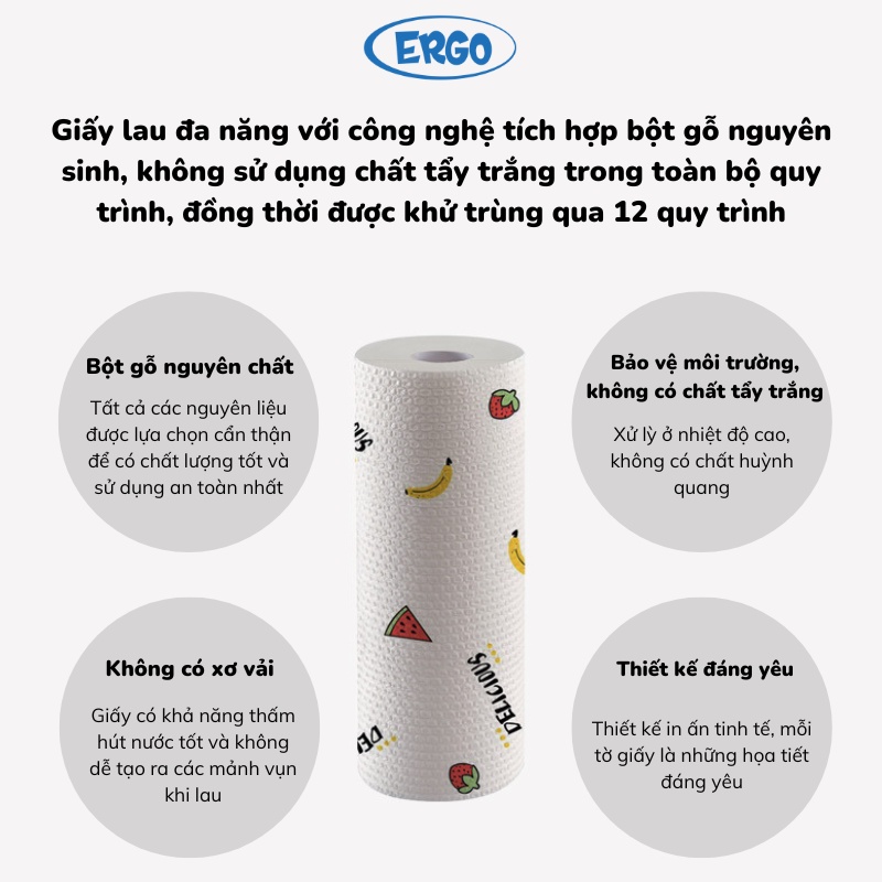 Giấy lau bếp đa năng - khăn lau bếp 1 cuộn có 50 tờ có thể tái sử dụng