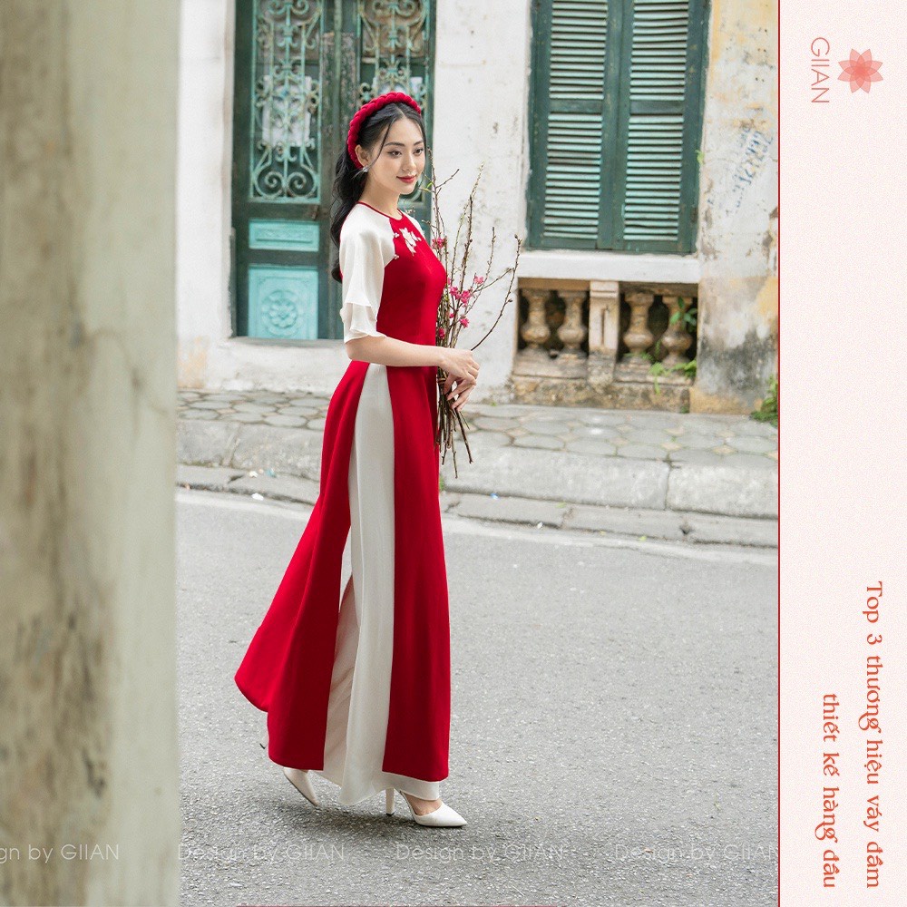 Áo Dài Cách Tân Nữ Tay Ngắn Phối Hai Tà Hiện Đại Duyên Dáng