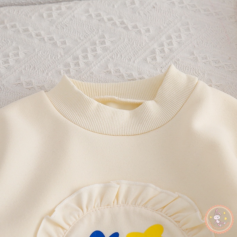 Áo Hoodie Tay Dài Cổ Tròn In Hoa Đơn Giản Phong Cách Hàn Quốc Cho Bé Gái