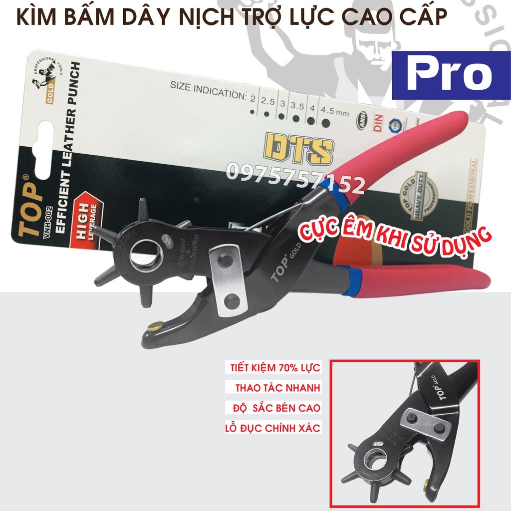 Kìm bấm lỗ trợ lực TOP GOLD cao cấp, bấm thắt lưng, dây nịt, bấm dây da đồng hồ, giày dép, bìa cứng, giảm 70% lực bấm