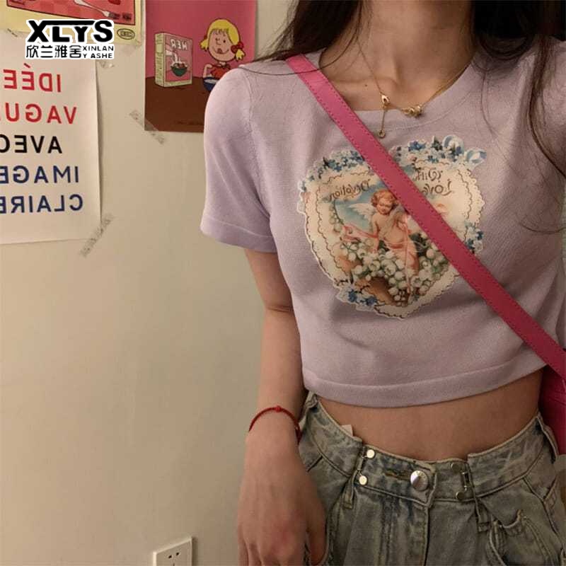 Áo thun croptop XINLANYASHE tay ngắn dáng ôm phong cách Hàn Quốc thời trang cho nữ