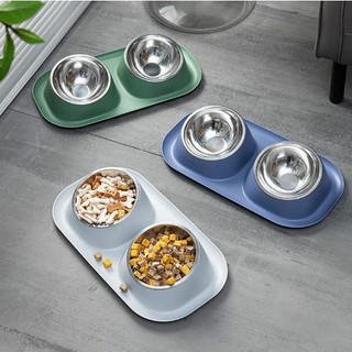 Bát ăn cho mèo đôi bát ăn cho chó hai ngăn 2 bát inox