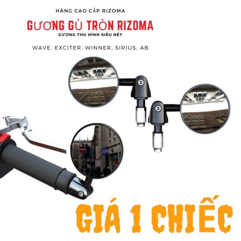 Gương Tròn Moto Mini BAR END Gương Rizoma Gắn Tay Lái Hoặc Chân Gương - Nhôm Mặt Kính Trắng - Kính tròn xe máy – Nhỏ Gọn