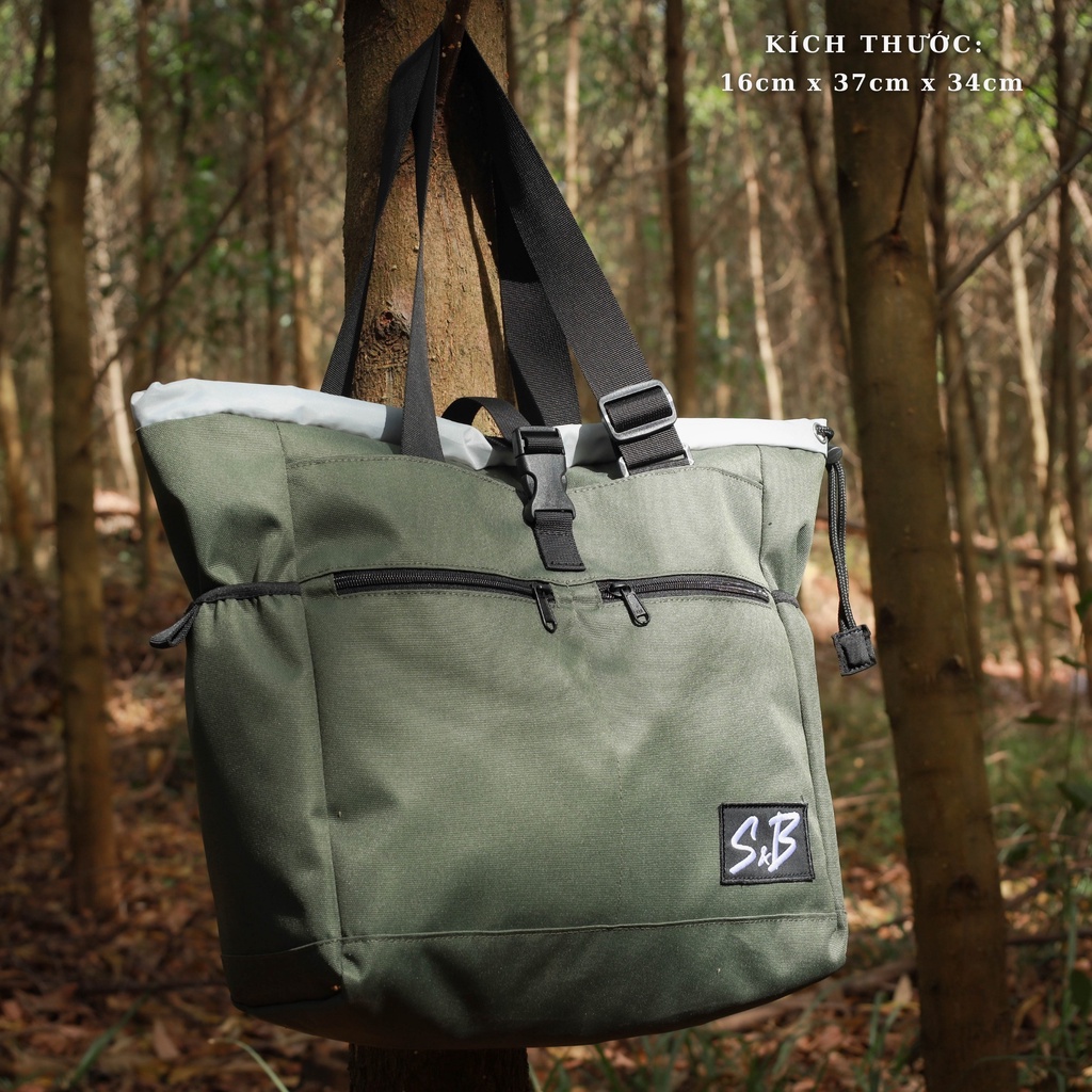 Ultility Tote Bag túi tiện lợi chính hãng thương hiệu S&B màu xanh (military green)