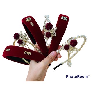 sản phẩm bờm nhung đỏ + cặp tóc đỏ + bờm ngọc T03