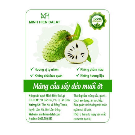 Mãng cầu sấy muối ớt/ sấy dẻo ít ngọt Minh Hiền Đà Lạt- vị tự nhiên - túi zip dễ bảo quản và mang đi xa