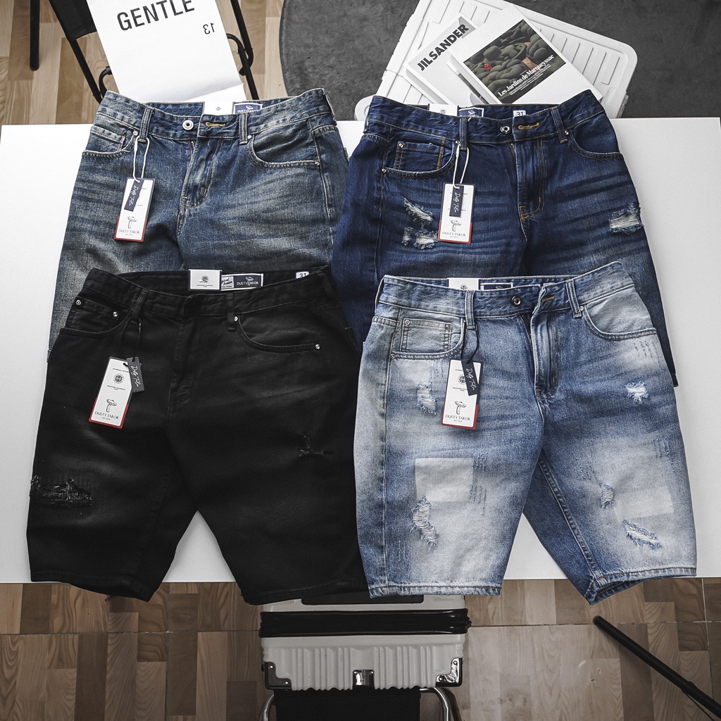 Quần short jean Dusty Tailor chính hãng, sợi denim cotton 100% dày dặn thoáng mát, bảng màu wash đa dạng, form slimfit