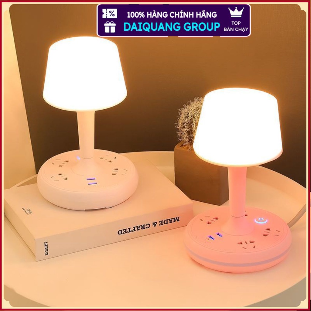 Đèn Ngủ Để Bàn Thông Minh Kiêm Đèn Đọc Sách Có 3 Màu Kèm 2 Cổng USB 2.0A--5V 4 ổ cắm 𝐃𝐀𝐈𝐐𝐔𝐀𝐍𝐆𝐆𝐑𝐎𝐔𝐏