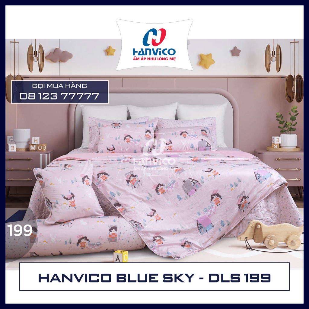 ☀️ Bộ Chăn Ga Gối ☀️ Hanvico Blue Sky DLS 199, Chất liệu - Cotton cao cấp (bán lẻ Ga chun, vỏ gối, vỏ chăn)