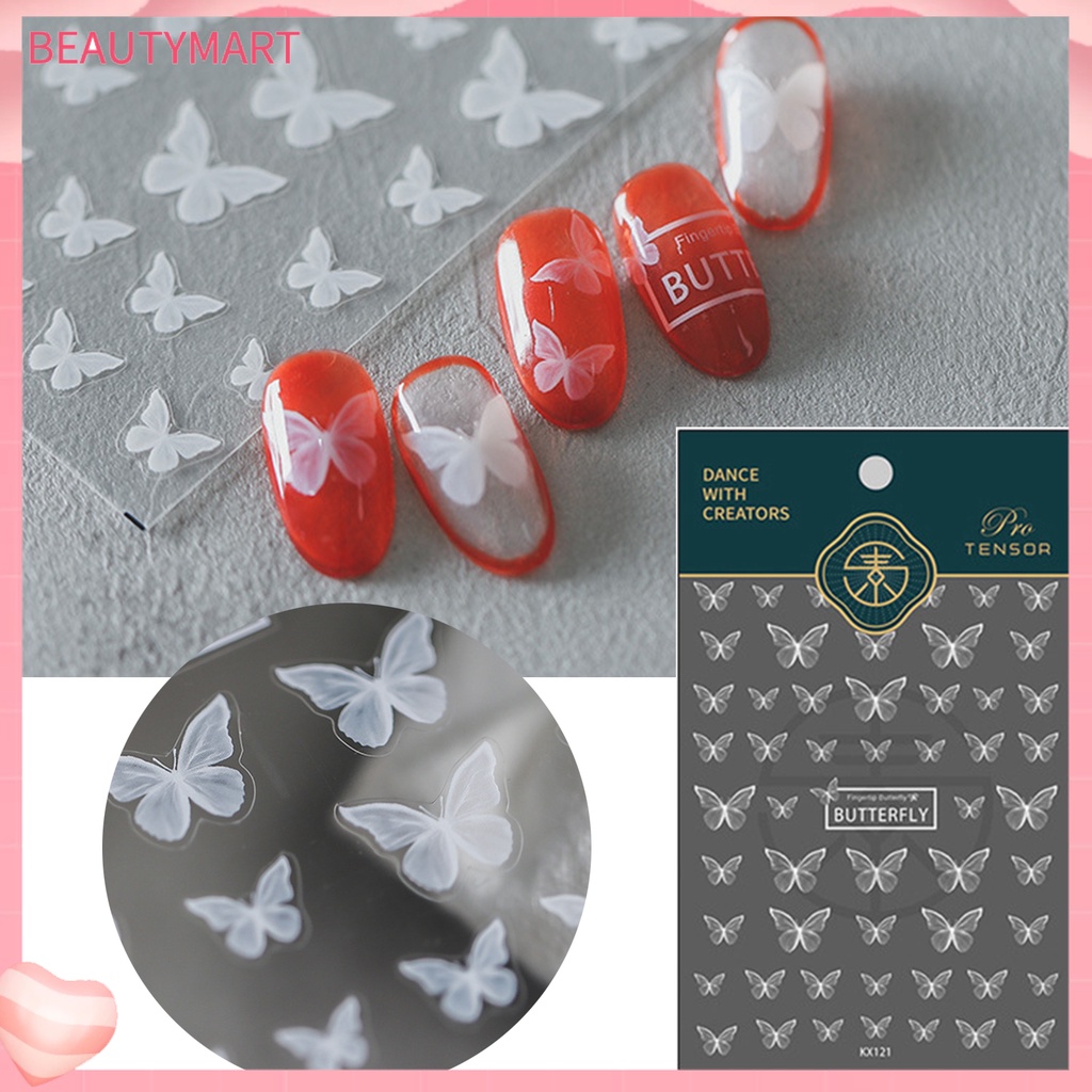 Miếng Dán Trang Trí Móng Tay Hình Bướm Màu Trắng Thông Dụng Dễ Sử Dụng Cho Nữ