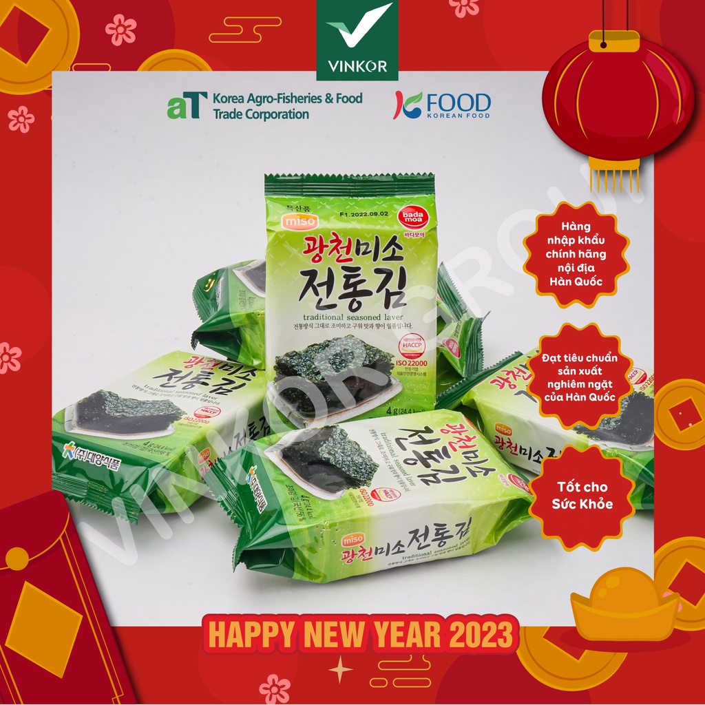 Rong Biển Ăn Liền Hàn Quốc Lá Kim Gwangcheon Miso Lọai Truyền Thống Set 3 Gói 4g