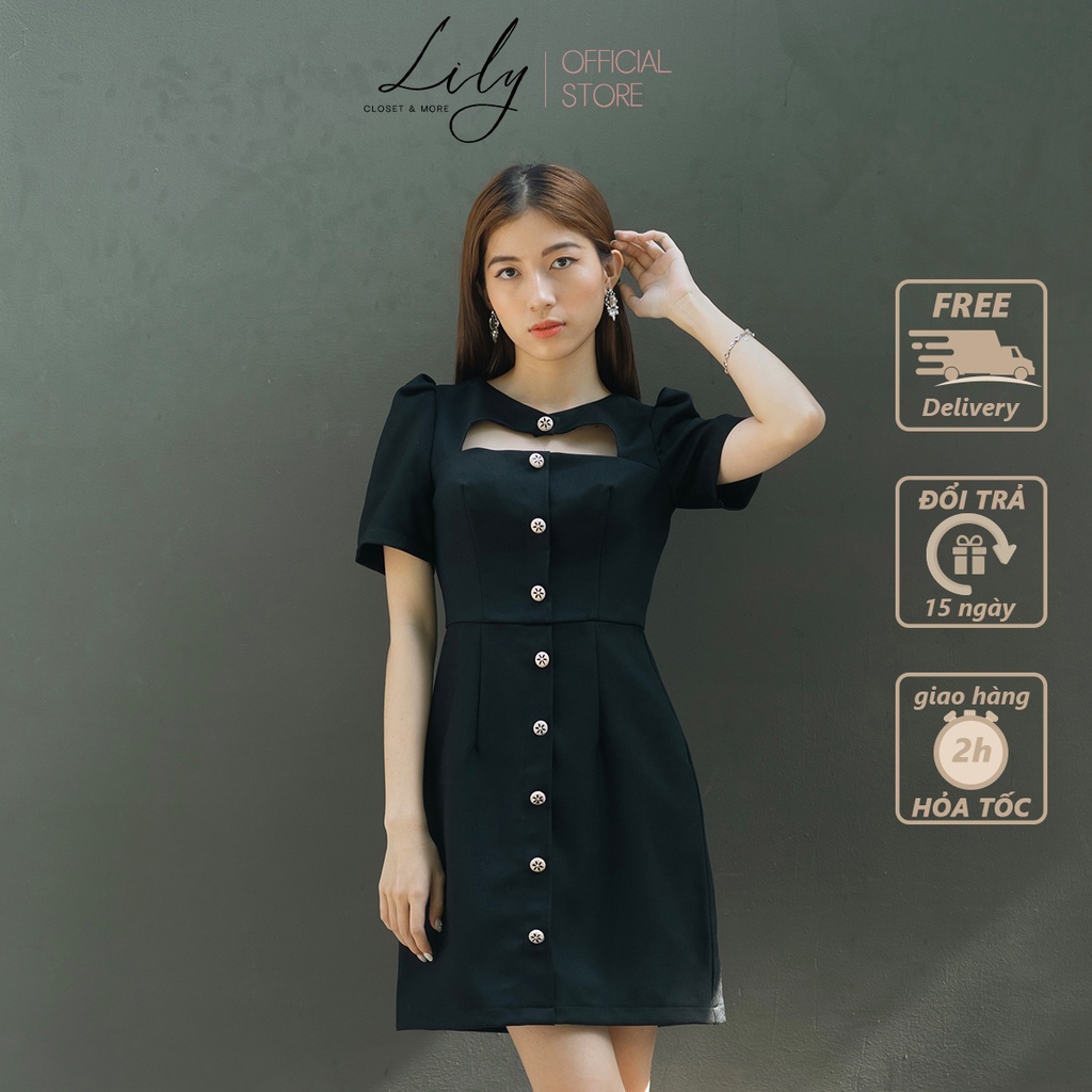 Đầm đen cut out Lily Closet đầm công sở, dự tiệc đi làm, đi chơi, màu đen trẻ trung, nữ tính, cổ tròn tay ngắn dáng xoè