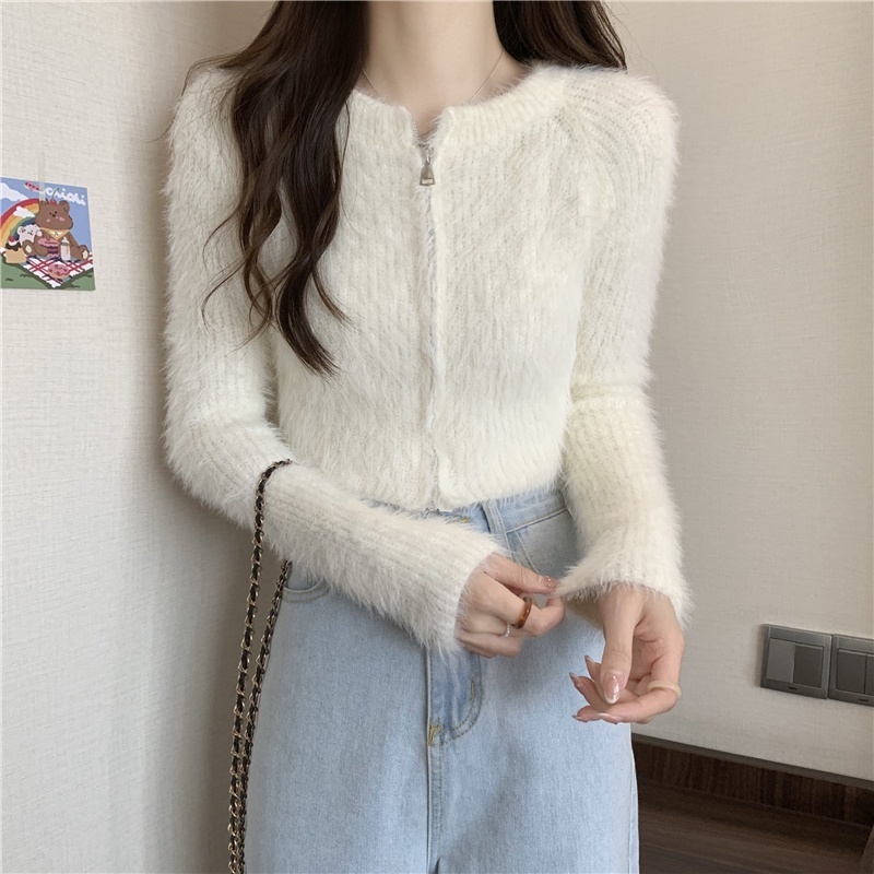 Áo Khoác cardigan Dệt Kim Bằng Lông Chồn cashmere Mỏng Vừa Vặn Với Tất Cả Các Kết Hợp Ngắn Trên Cùng