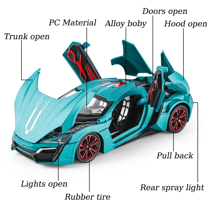 Mô Hình Xe Hơi Thể Thao Lykan Hypersport Phun Sương Bằng Hợp Kim Kẽm Có Đèn Và Âm Thanh 1 / 24 Làm Quà Sinh Nhật Cho Bé 3 Tuổi