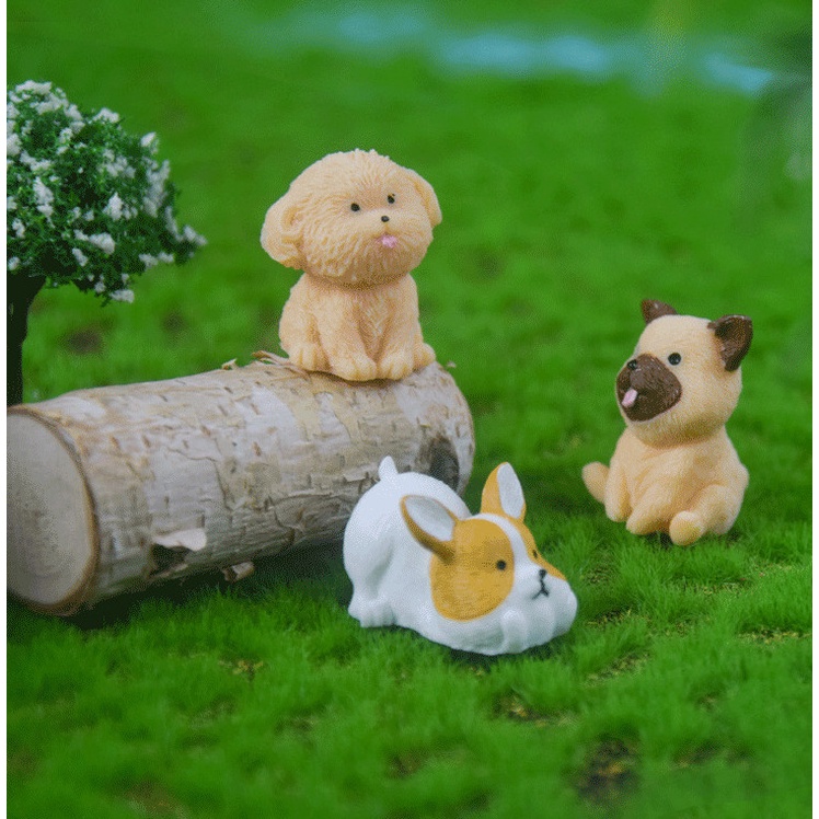 Tượng chó dễ thương trang trí tiểu cảnh terraium, decor chậu cây