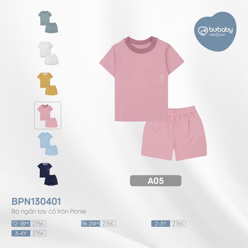 Bộ cộc tay cổ tròn Bu Ponie cho bé trai bé gái