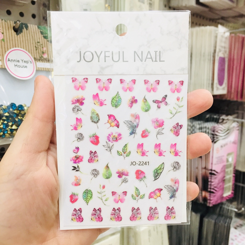 Sticker dán móng, nail sticker thương hiệu, sticker bướm, lá bài nhiều mẫu xinh xắn, dụng cụ làm móng