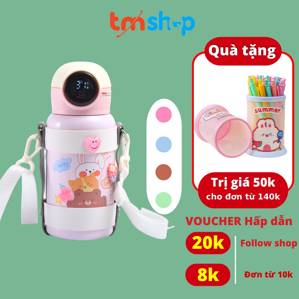 Bình giữ nhiệt cho bé TMSHOP hiển thị nhiệt độ có quai xách và sticker giữ ấm cả ngày với dung tích 400ml