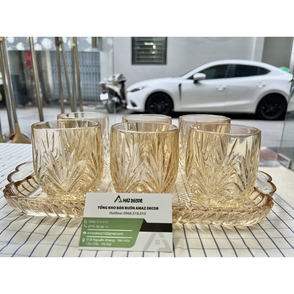 SALE TẾT 2023 Bộ 6 cốc ly thủy tinh pha lê vàng hổ phách 78211 chịu nhiệt sang trọng tinh tế - Phong cách Bắc Âu 310ml