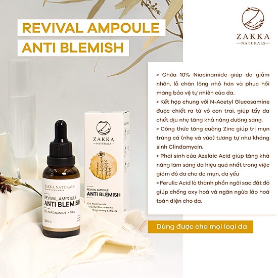 Tinh chất  B3 Zakka Naturals Revival Ampoule Anti Blemish 10% Niacinamide + NAG