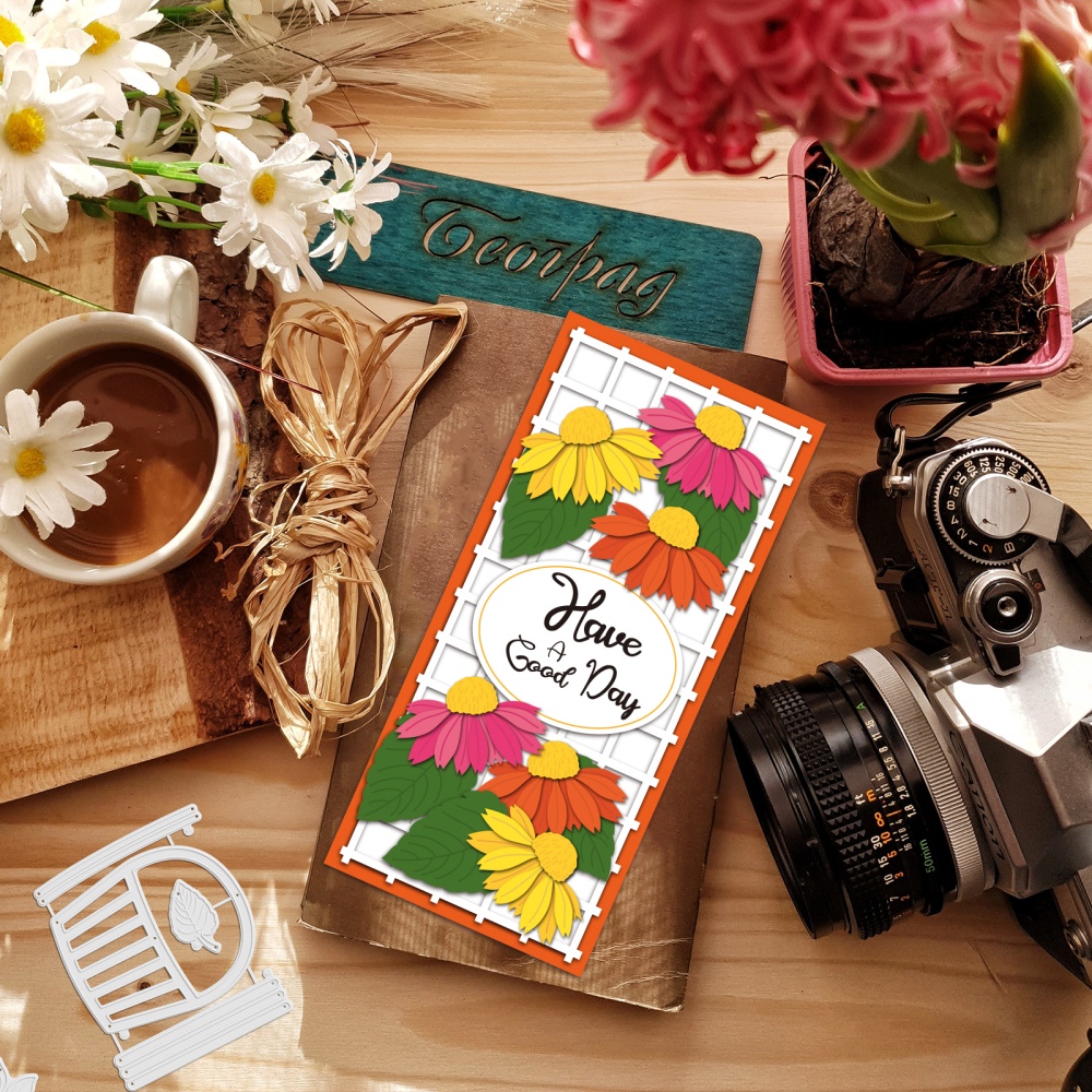 1 Bộ 12 Khuôn Cắt Giấy Kim Loại Hình Giỏ Hoa Hướng Dương / Ong / Hoa Xinh Xắn