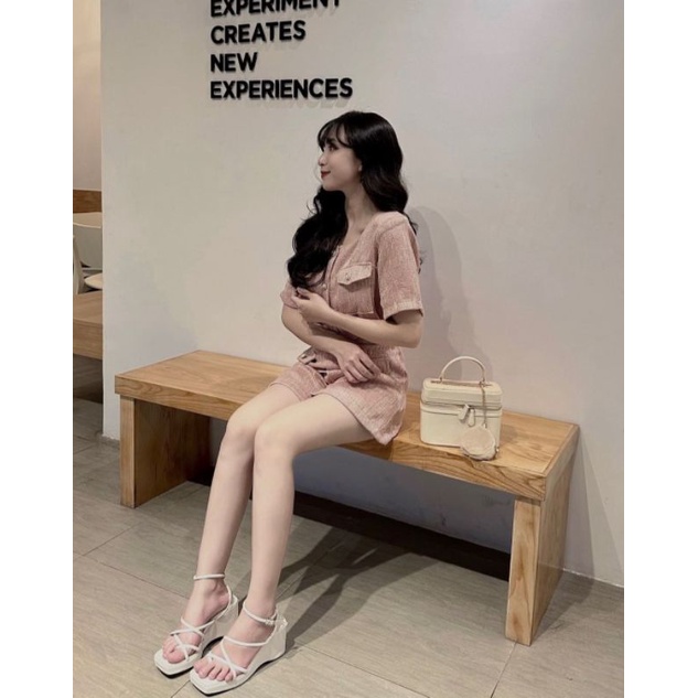 Set dạ tweed hồng kèm quần short