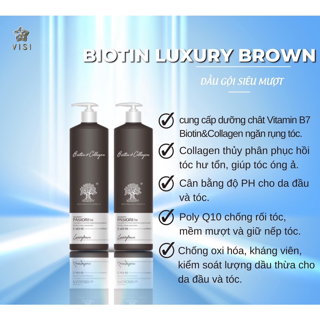 Dầu gội siêu mượt Biotin Collagen Luxury Brown nâu 1000ML