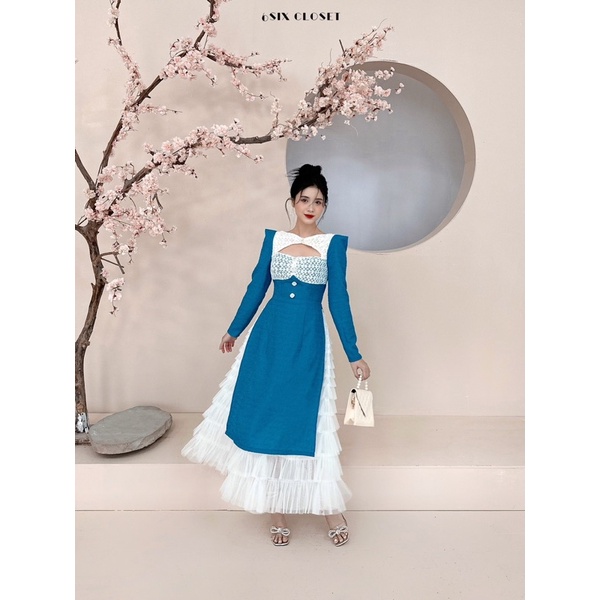 Áo dài Nguyệt Cát cutout ngực phối ren