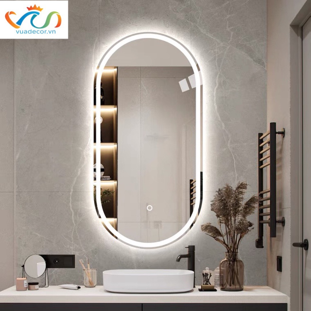 Gương Oval treo phòng tắm bàn trang điểm hình VUADECOR led cảm ứng cao cấp kích thước theo yêu cầu