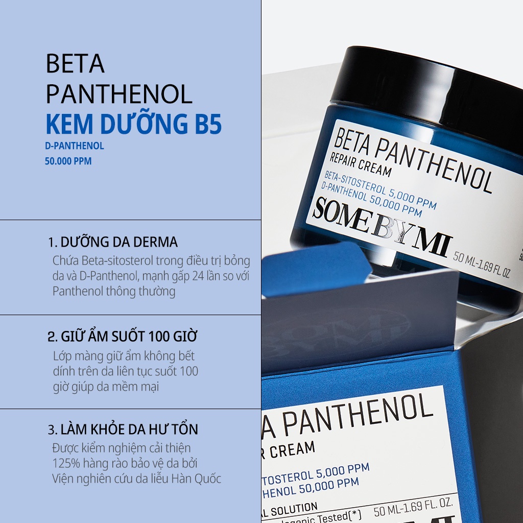 Kem dưỡng Phục hồi da B5 với D-Panthenol 5% và Peptides Some By Mi Beta-Panthenol Repair Cream 50ml