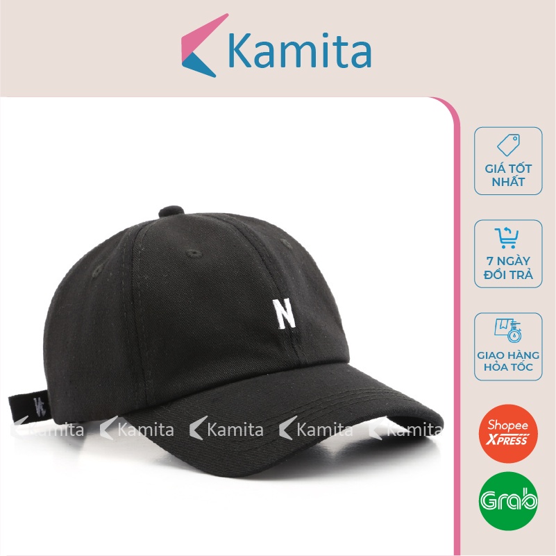 Mũ Lưỡi Trai, Nón Lưỡi Trai KAMITA Thêu Chữ N Nam Nữ Hàn Quốc, Nón Kết Trắng Đen Be Đẹp Vải Kaki Cao Cấp Chính Hãng KM12