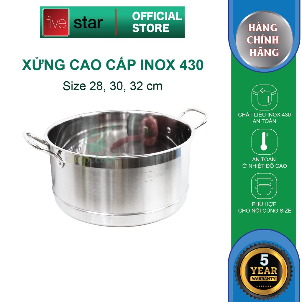 Xửng hấp inox 430 FiveStar Standard 2 quai không nắp ( 24cm / 26cm / 28cm / 30cm / 32cm )