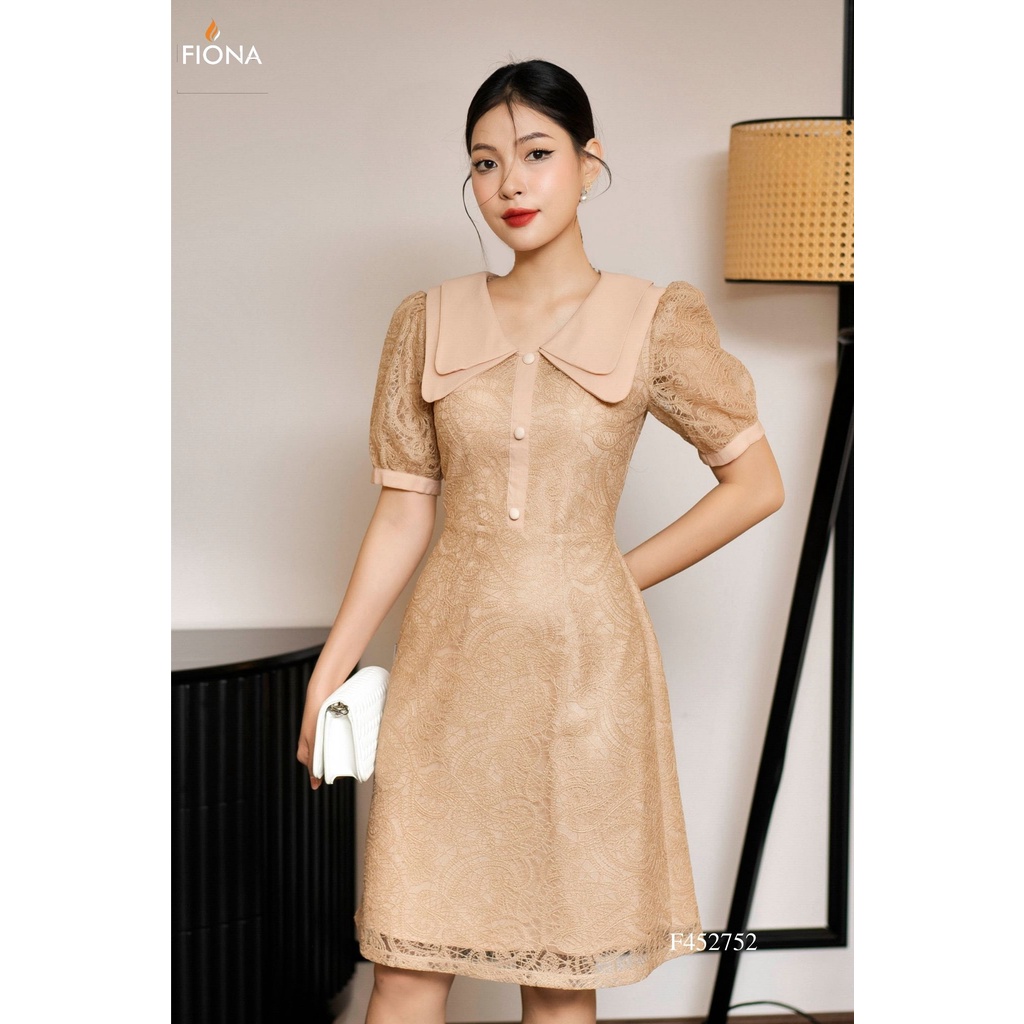 Đầm ren hoa Fiona phối oganza nẹp đính cúc trang trí tiểu thư F452752