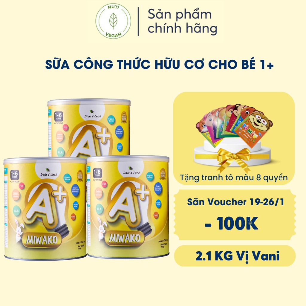 Combo Sữa Miwako A+ Vị Vani (x3 hộp 2.1kg), Sữa Công Thức Hạt Hữu Cơ Phát Triển Chiều Cao & Trí Não Cho Bé - nutivegan