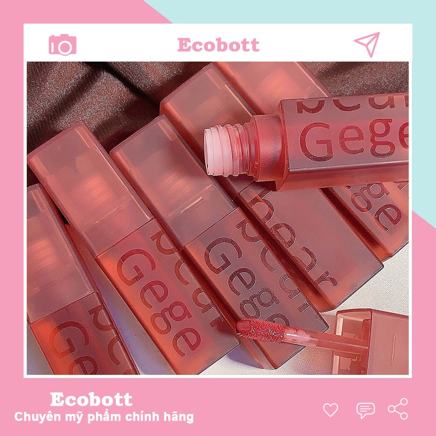 Son gege bear đỏ vuông lì màu hot chất nhung chống thấm nước khô môi nhiều màu sắc Ecobott