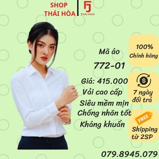 THÁI HOÀ CHÍNH HÃNG Áo sơ mi cao cấp vải thoáng mát chống nhăn tốt màu trắng