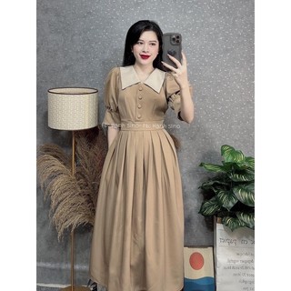 VÁY XẾP LY KHUY BỌC CỔ NHỌN