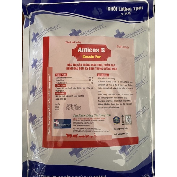 100gr Anticox S - Cầu trùng máu tươi, phân sáp, đầu đen, ký sinh trùng máu trên gia cầm