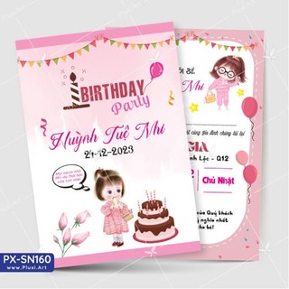 Thiệp thôi nôi – sinh nhật pluxi bé gái | thiệp pluxi | px_sn160