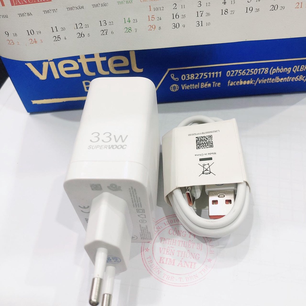 Bộ sạc nhanh Oppo SUPER VOOC - Cóc 33W Cáp 6A, lõi màu cam Zin máy, hàng chính hãng bảo hành 12 tháng