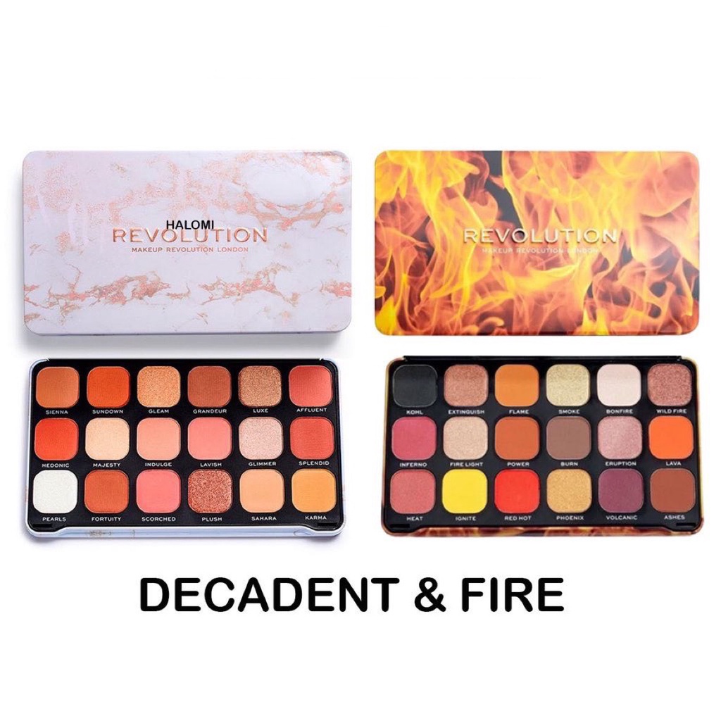 Bảng phấn mắt Revolution Makeup Forever Flawless Decadent và Fire 18 ô