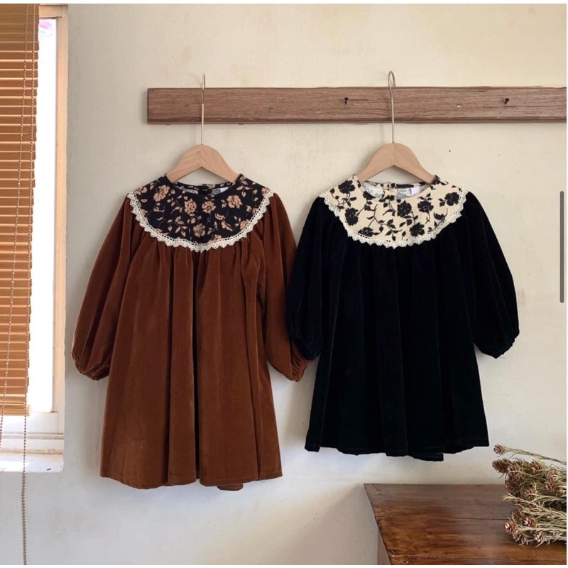 Váy nhung vintage QC nâu-đen cho bé 😍
