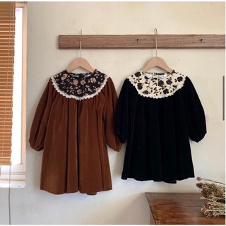 Váy nhung vintage QC nâu-đen cho bé 😍