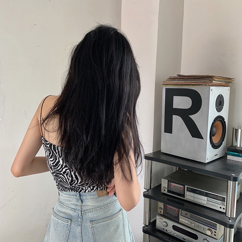 ZHELIHANGFEI Áo Hai Dây Họa Tiết Ngựa Vằn Lưng Cao Quyến Rũ Cho Nữ