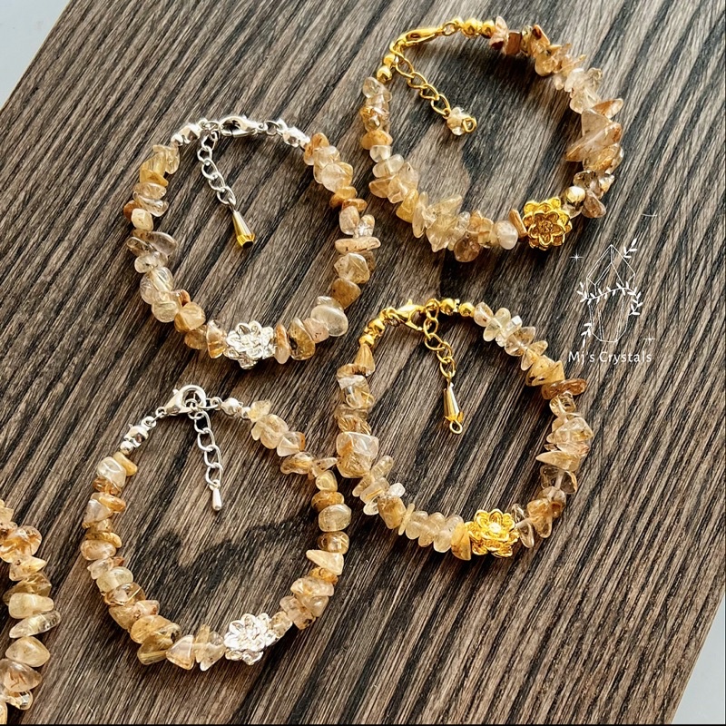 Vòng tay handmade Golden Rutilated Quartz màu vàng kim mix charm titan cao cấp xinh đẹp
