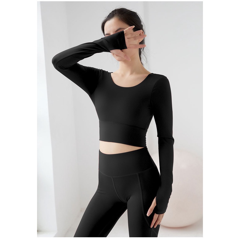 Áo Croptop Thể Thao Tay Dài Có Mút Đệm Thời Trang