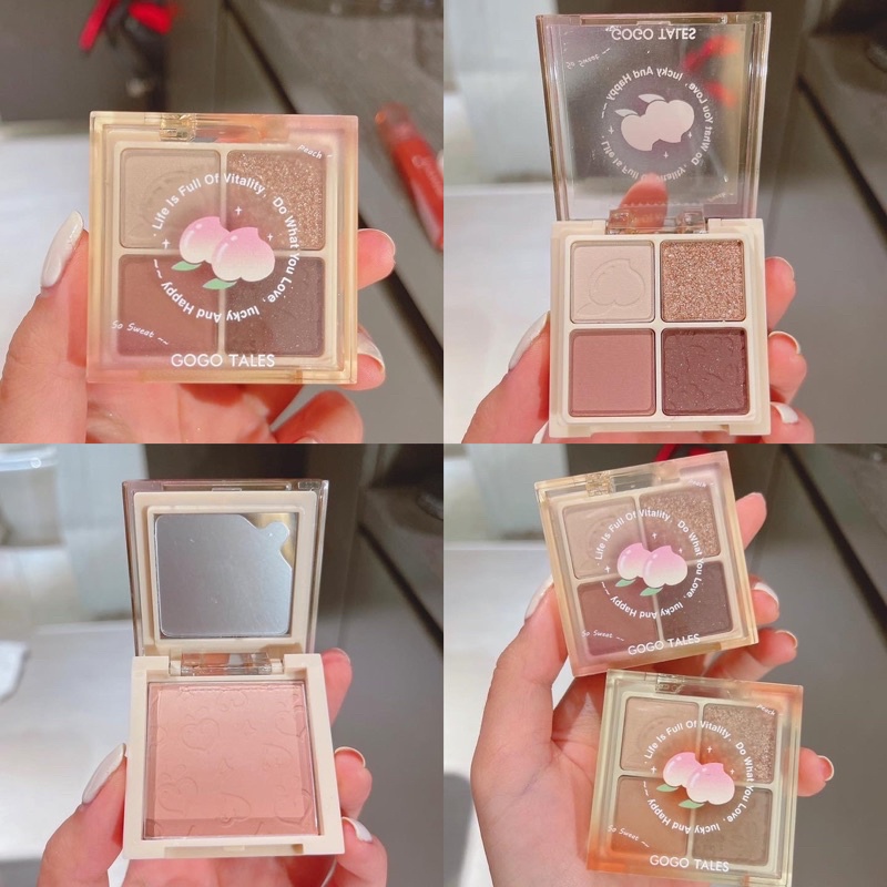 [Tặng cọ tán] Bảng mắt 2 tầng 4 ô màu kèm phấn má GOGO TALES Amoy Likes Blush Eyeshadow Palette